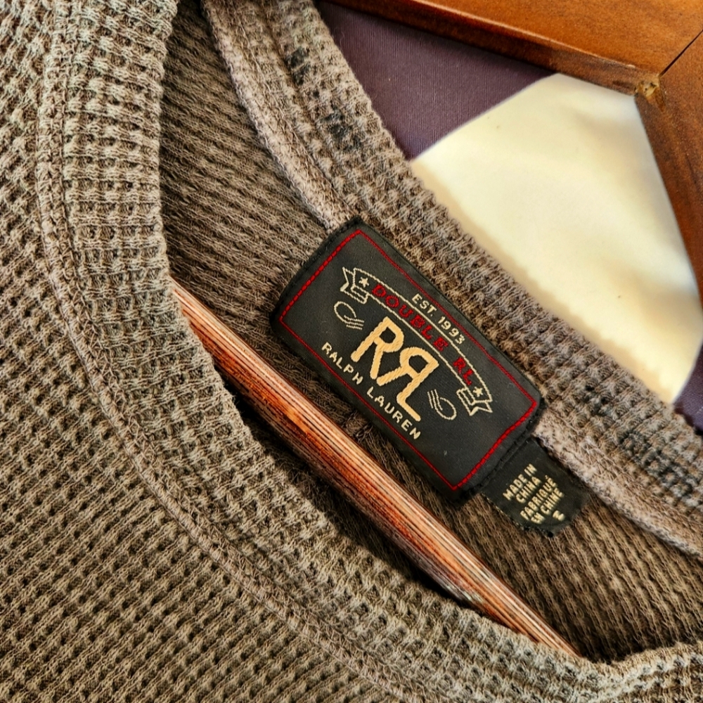 Ralph Lauren Double RL Waffle Crewneck Thermal - Dark Grey- Medium